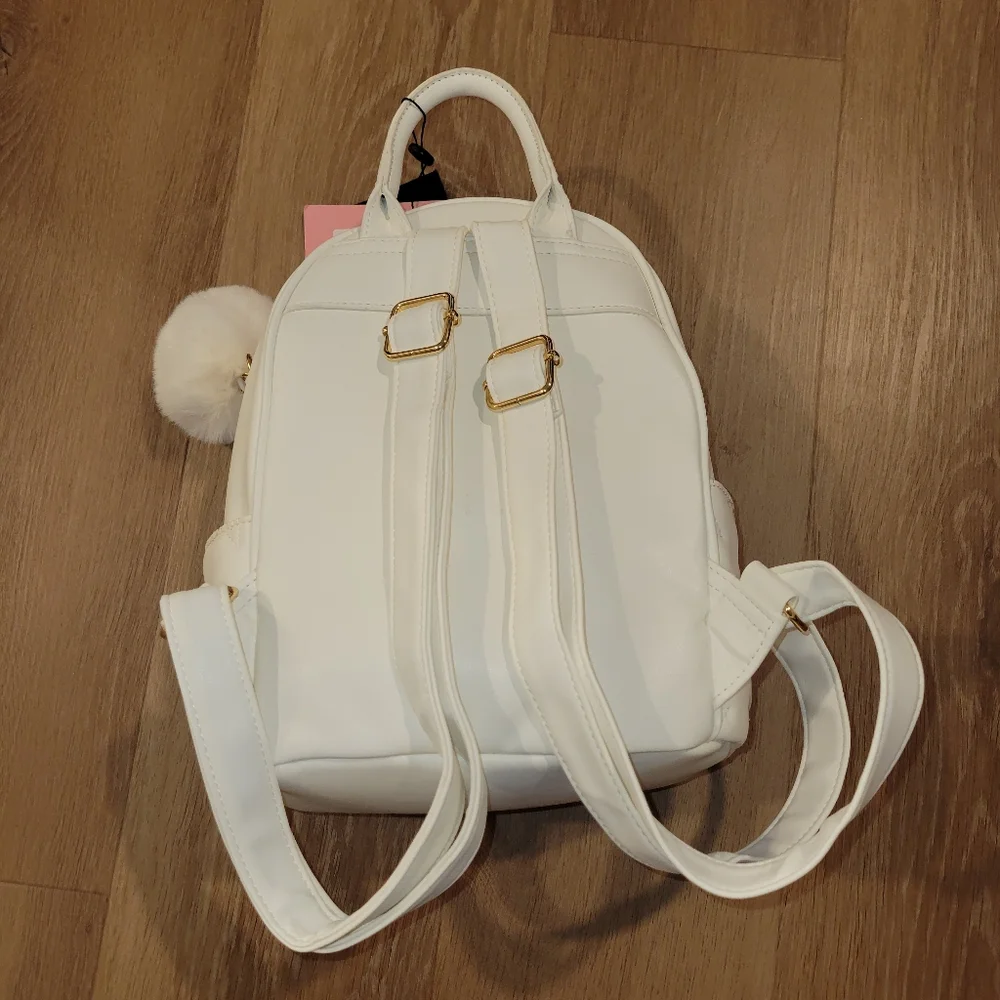 Like Dreams Quilted Stars and Moon Small White Backpack With Pom Pom New